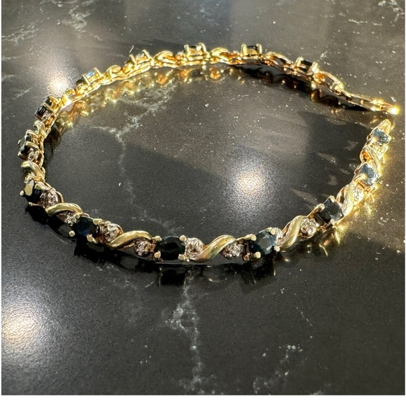 Jewelry - 10k Yellow Gold Blue Sapphires and Diamonds Bracelet size 7